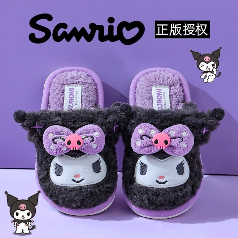 รองเท้าแตะanimeฤดูหนาว Kuromi Warm Plush และ My Melody จากSanrio ออกแบบน่ารักสำหรับเด็ก พร้อมให้เป็นของขวัญในหลากหลายไซส์ 26-41 รูปที่ 2