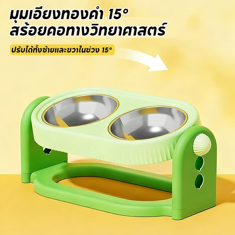 PawPals ชามข้าวสัตว์เลี้ยง 2 ชามอาหารแมว ถ้วยอาหารสุนัข ปรับความสูงได้ ปรับซ้ายและขวาได้ ถ้วยสแตนเลส การออกแบบชามคู่ รูปที่ 3