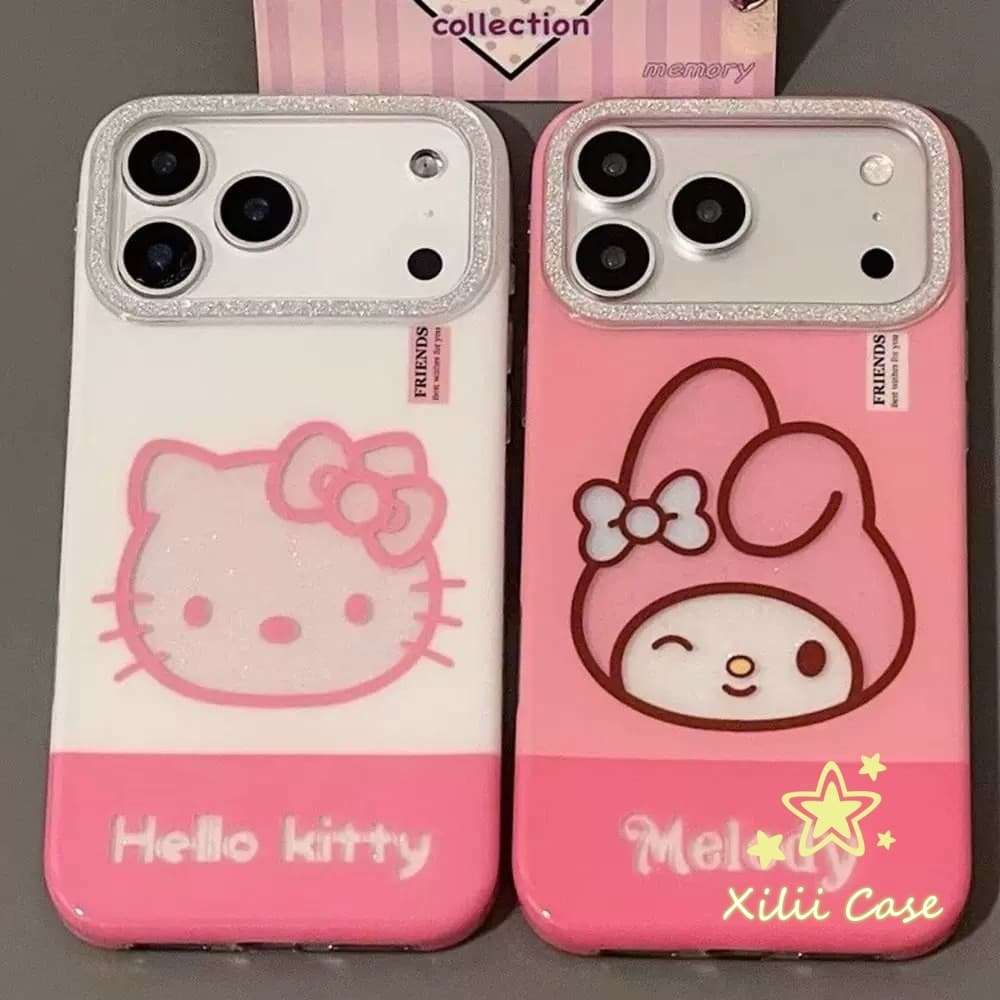 สำหรับ IPhone 11 7Plus16 12 13 15 14 Pro Max XR X XS 6 7 8 15 Plusน่ารักสวัสดีคิตตี้กระต่ายน้อยเมโลดี้กากเพชรกรณีซิลิโคน รูปที่ 1