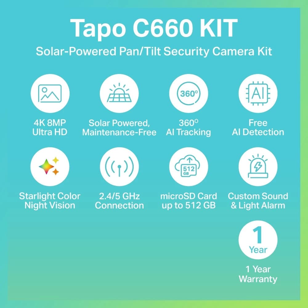 TAPO C660 KIT กล้องวงจรปิด 4K 8MP พร้อมแผงโซลาเซลล์ Pan/Tilt Security Camera Kit รูปที่ 3