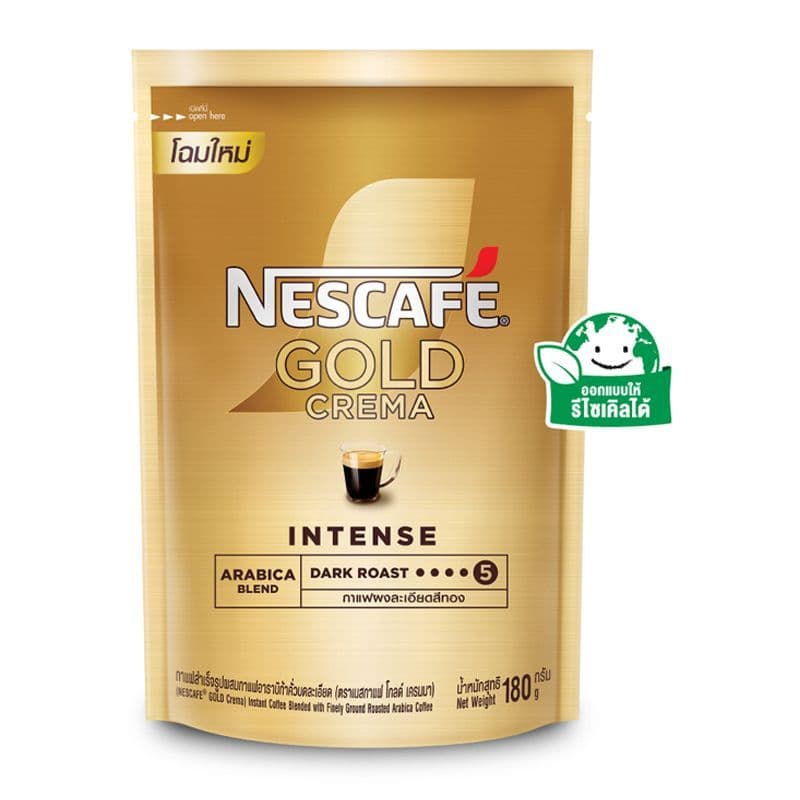 เนสกาแฟโกลด์เครมมากาแฟสำเร็จรูปผสมกาแฟคั่วบดละเอียดถุงตั้ง 180ก Nescafe Gold Crema Doy 180g รูปที่ 1