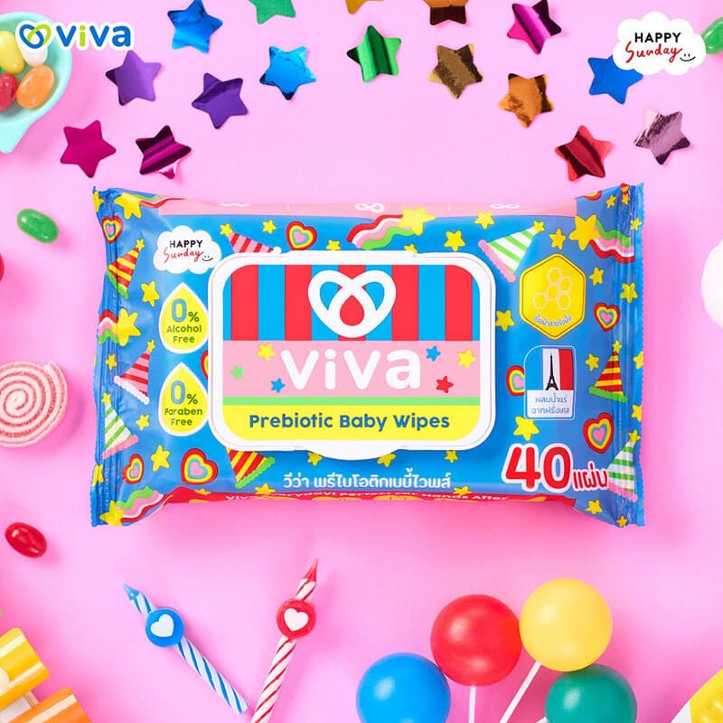 ViVa x Happy Sunday Prebiotic Baby Wipes วีว่า ผ้าเปียก พรีไบโอติก 40แผ่น. รูปที่ 5