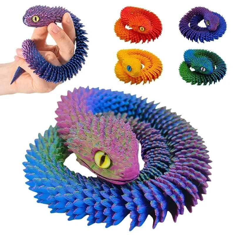 3D พิมพ์งูหลายสีสัตว์ PLA ของเล่น 22 ซม.หมุนได้สนุกและตลกจําลองงูตกแต่งบ้านฮาโลวีน รูปที่ 4