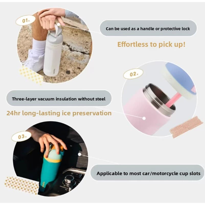 Cross-border 304 Stainless Steel Insulated Water Bottle, Portable Outdoor Tumbler, Flip Dual Drinking Lid with Straw, 24/32oz, Ideal Gift รูปที่ 5