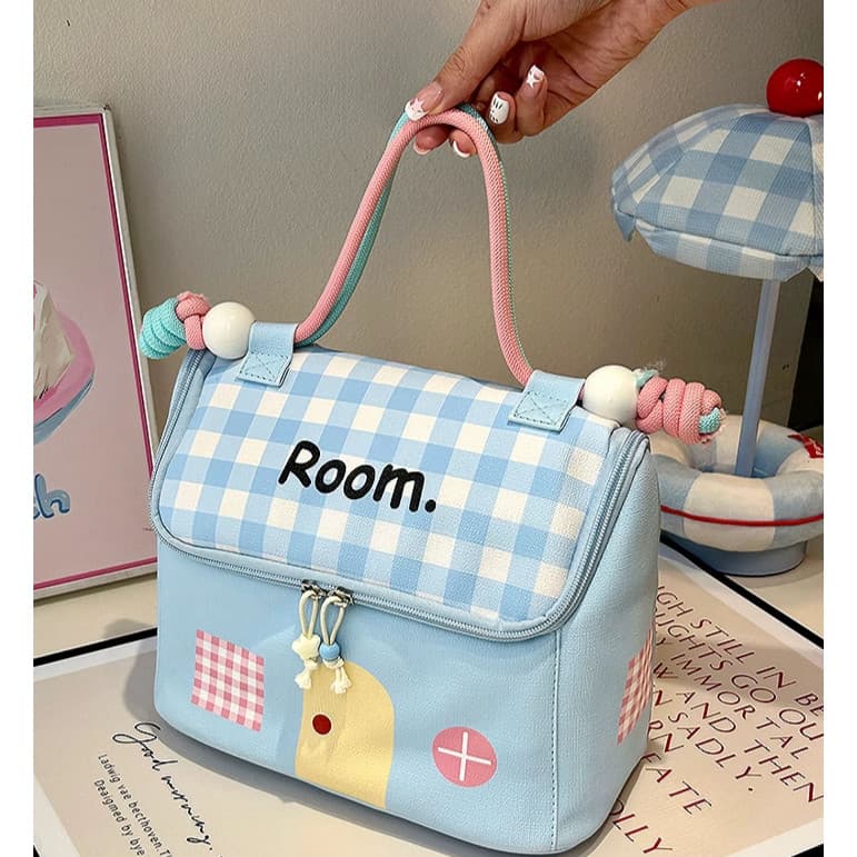 ถุงเก็บพาร์ติชั่น กระเป๋าเครื่องสําอาง สีโดพามีน ความจุขนาดใหญ่ สะดวก ถือด้วยมือ ท่องเที่ยว รูปที่ 8
