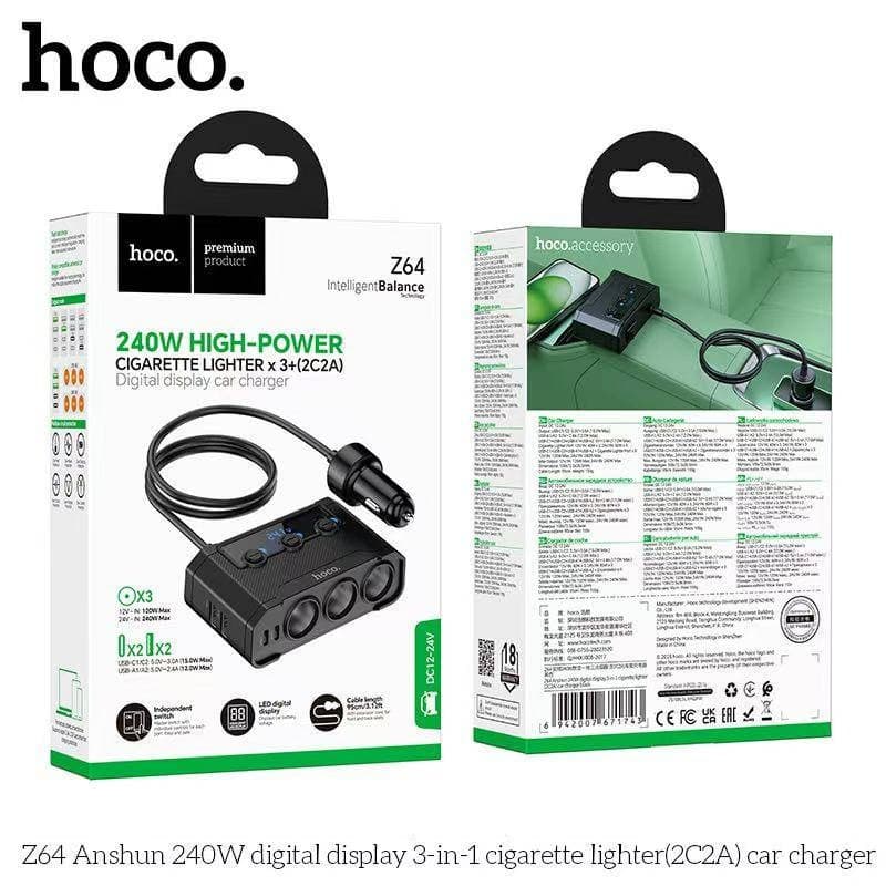 HOCO Z64 หัวชาร์จในรถ 240W พร้อมหน้าจอดิจิทัล 3 ช่องจุด + 4 ช่องชาร์จ car charger hc4 รูปที่ 9