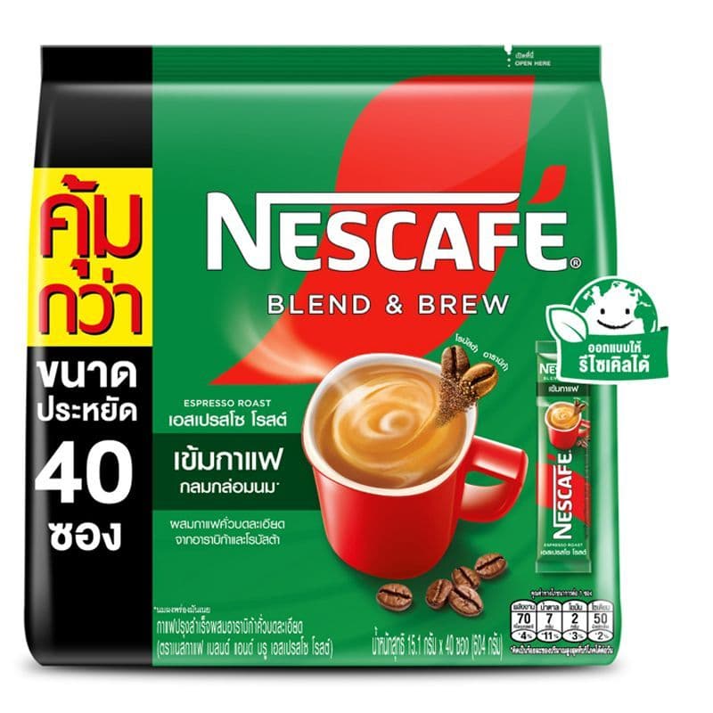 เนสกาแฟเบลนด์แอนด์บรูเอสเปรสโซโรสต์กาแฟปรุงสำเร็จชนิดผง 15.1ก แพค 40ซอง NescafeBlend&BrewEspres15.1X40 รูปที่ 1