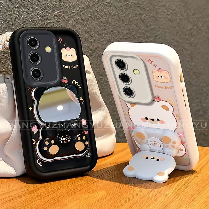 เหมาะสําหรับ Samsung A14 A17 A24 A34 A54 4G 5G เคสโทรศัพท์ใหม่น่ารักหมีกระจกขาตั้ง lprotective พร้อมความงามปกอ่อน JT07 รูปที่ 1