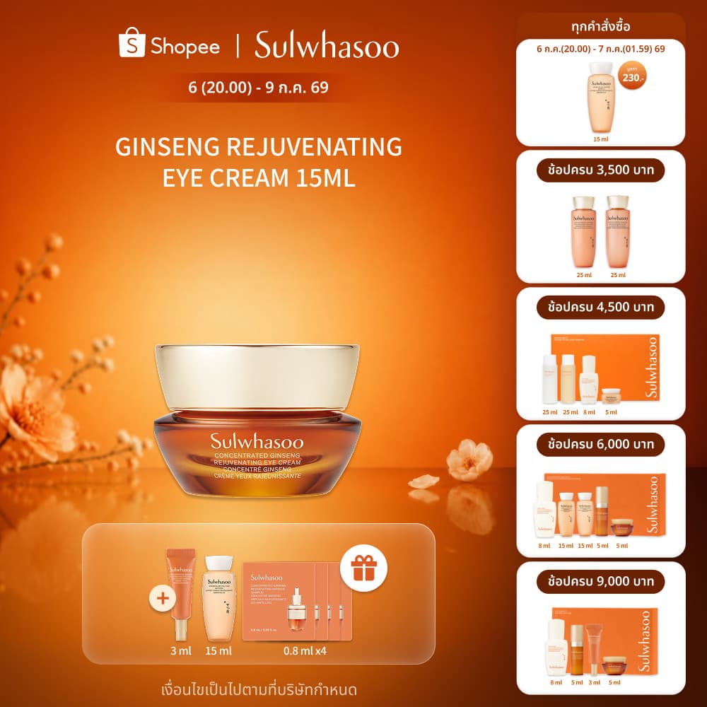 Sulwhasoo Concentrated Ginseng Rejuvenating Eye Cream 15ML อายครีมโสมสูตรเข้มข้น ฟื้นฟูผิวรอบดวงตา รูปที่ 1