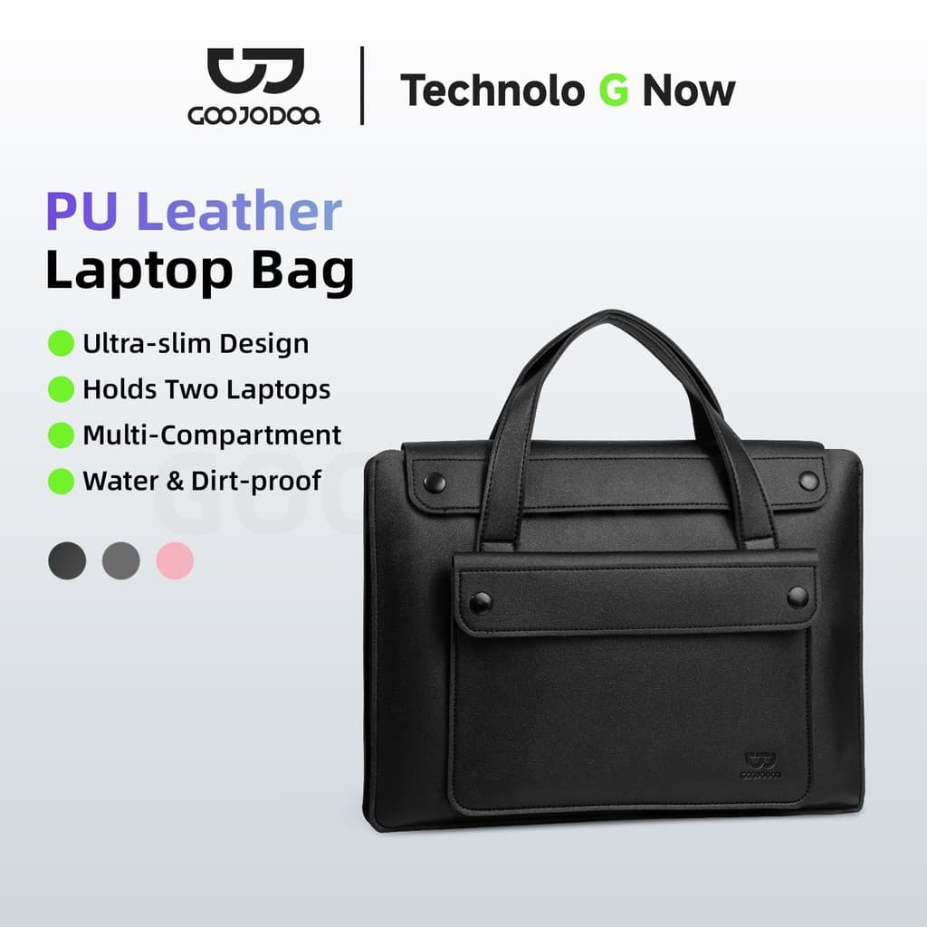 GOOJODOQ กระเป๋าคอมพิวเตอร์ กระเป๋าถือสองชั้น PU เข้ากันได้กับแล็ปท็อป 13-16" สมาร์ทดีไซน์หลายกระเป๋าบางเฉียบและพกพา รูปที่ 1