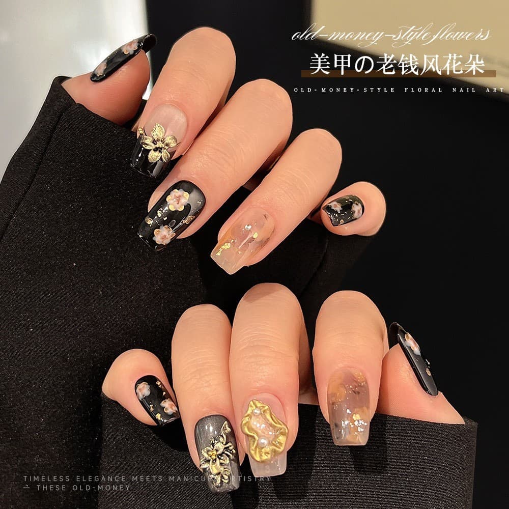 Rou Bao 50 ชิ้นเล็บแกะสลักนุ่มดอกไม้ Retro Gilded ดอกไม้เรซิ่นเล็บ Art DIY Charms ตกแต่ง รูปที่ 3