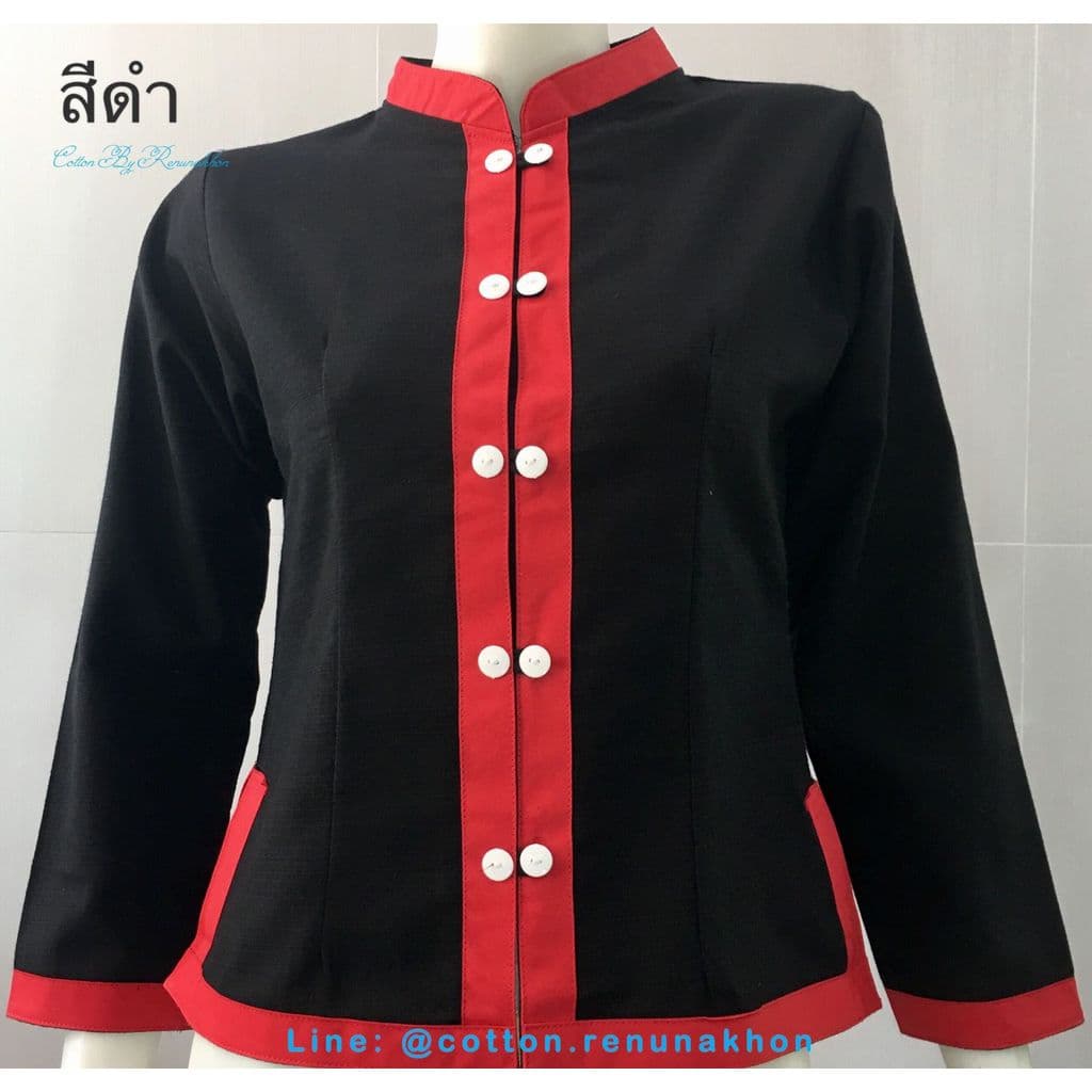 เสื้อผ้าฝ้ายซินมัยหญิง-สีดำ รูปที่ 2