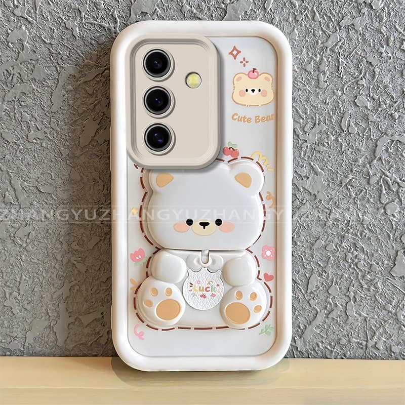 เหมาะสําหรับ Samsung A14 A17 A24 A34 A54 4G 5G เคสโทรศัพท์ใหม่น่ารักหมีกระจกขาตั้ง lprotective พร้อมความงามปกอ่อน JT07 รูปที่ 2