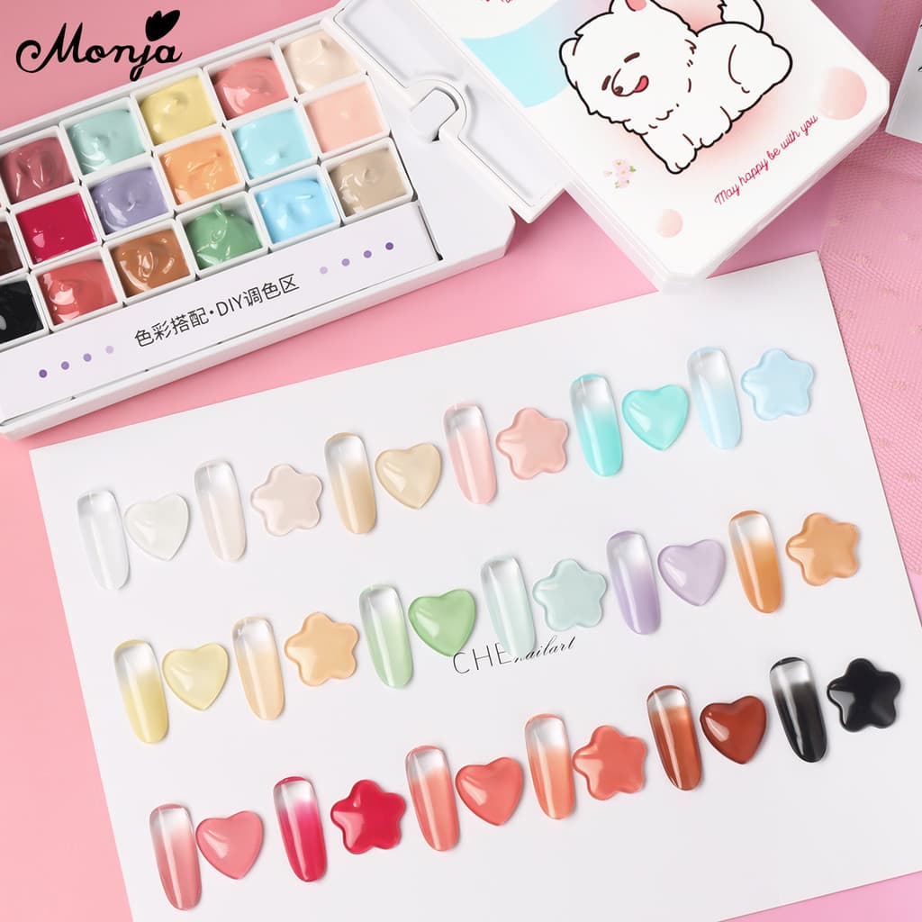 Monja Nail Art UV Gel Polish 18สี Palette กล่อง Pat Ombre สีไล่ระดับสีภาพวาดวาด เล็บออกแบบเครื่องมือ รูปที่ 4