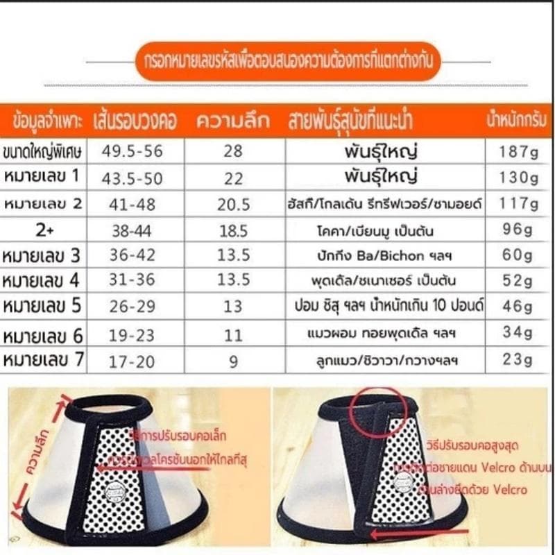 ปลอกคอสัตว์เลี้ยง ปลอกคอกันเลีย คอลล่ากันเลีย คอลล่าแมว คอลล่าสุนัข ป้องกันการเลียแผล มีหลายขนาดให้เลือก รูปที่ 5