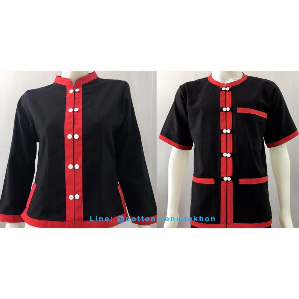 เสื้อผ้าฝ้ายซินมัยหญิง-สีดำ รูปที่ 4