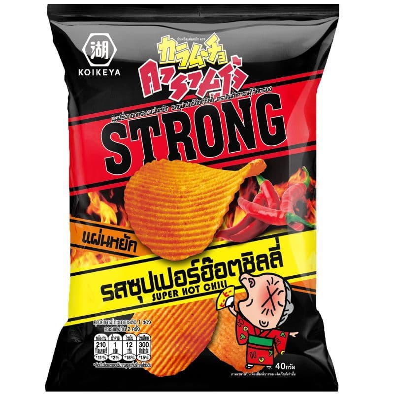 คารามูโจ้สตรองมันฝรั่ง รสซุปเปอร์ฮ๊อตชิลลี่ 40ก Karamucho Strong Potato Chip Super Hot Chilli 40g รูปที่ 1