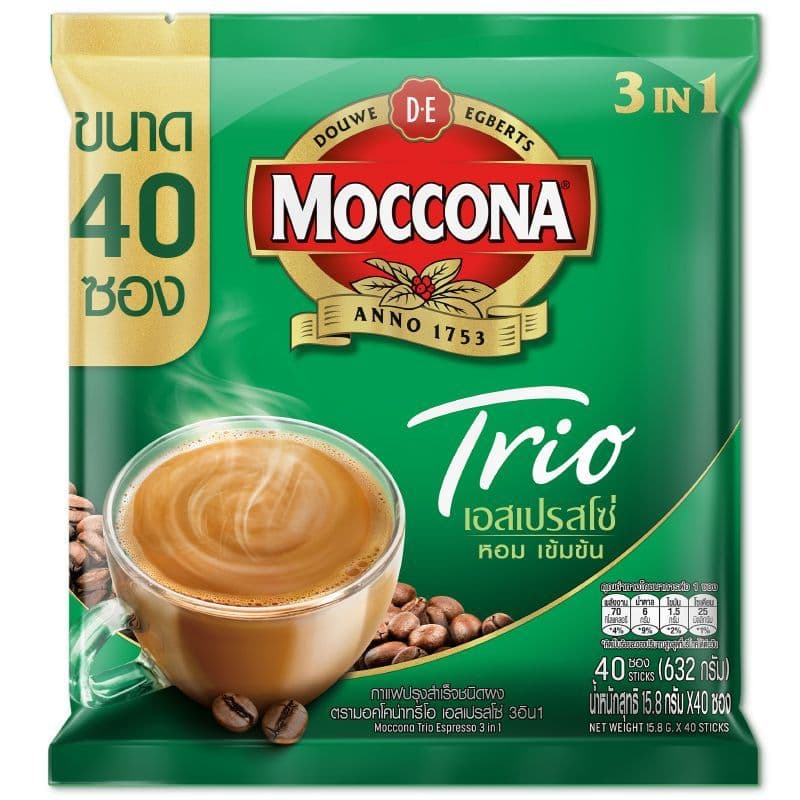 มอคโคน่าทรีโอเอสเปรสโซ่กาแฟปรุงสำเร็จชนิดผง 15.8ก แพค 40ซอง Moccona Trio Expresso 15.8gX40 รูปที่ 1