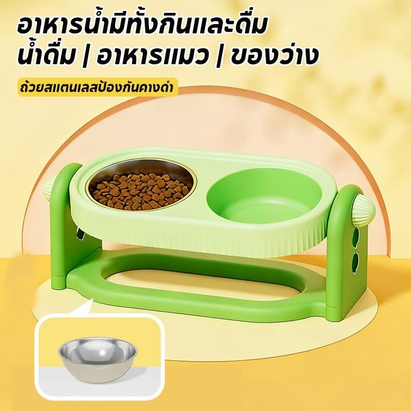 PawPals ชามข้าวสัตว์เลี้ยง 2 ชามอาหารแมว ถ้วยอาหารสุนัข ปรับความสูงได้ ปรับซ้ายและขวาได้ ถ้วยสแตนเลส การออกแบบชามคู่ รูปที่ 6