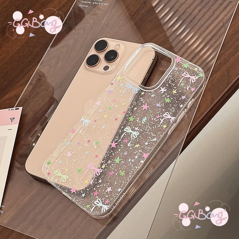 เหมาะสำหรับ IPhone 15 11 17 air 13 12 16 14 Pro Max X XS XR 7 8 Plus ดาวดอกไม้สีสันสดใสผงกากเพชรป้องกันฝาครอบพลาสติก รูปที่ 3