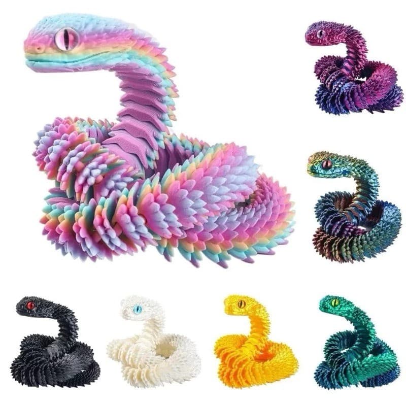 3D พิมพ์งูหลายสีสัตว์ PLA ของเล่น 22 ซม.หมุนได้สนุกและตลกจําลองงูตกแต่งบ้านฮาโลวีน
