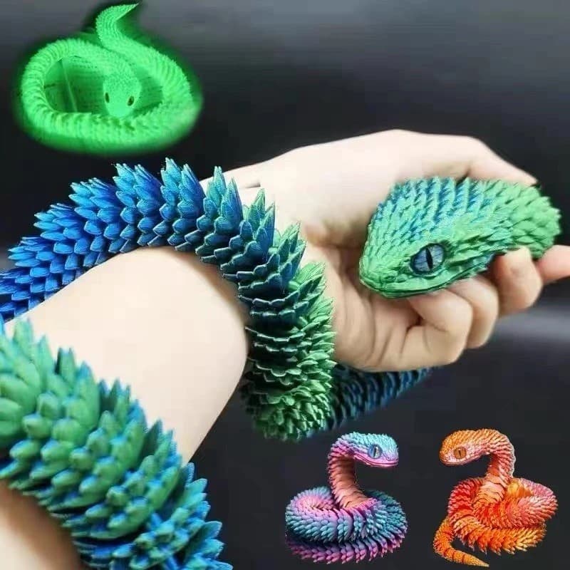 3D พิมพ์งูหลายสีสัตว์ PLA ของเล่น 22 ซม.หมุนได้สนุกและตลกจําลองงูตกแต่งบ้านฮาโลวีน รูปที่ 9