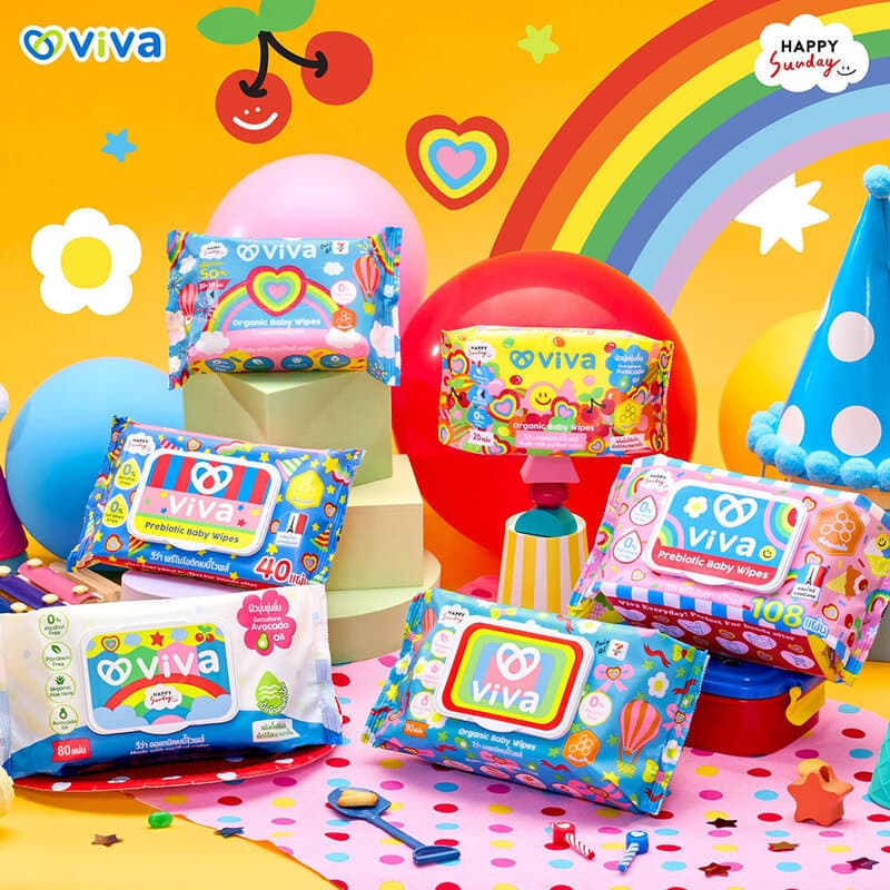 ViVa x Happy Sunday Prebiotic Baby Wipes วีว่า ผ้าเปียก พรีไบโอติก 40แผ่น. รูปที่ 3