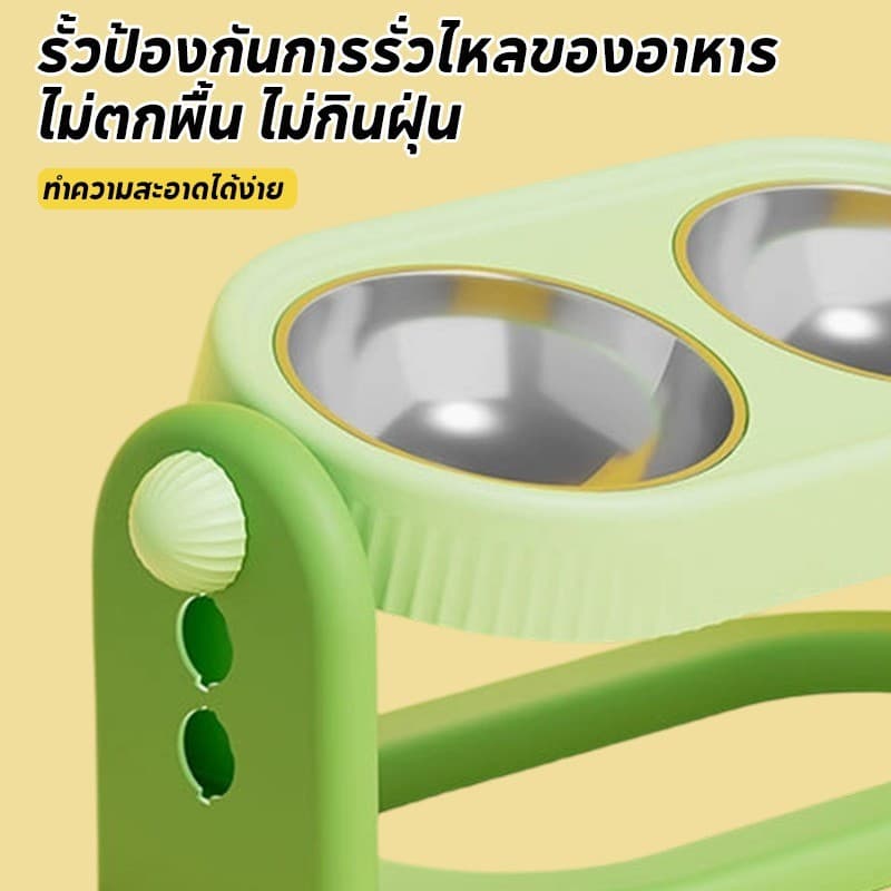 PawPals ชามข้าวสัตว์เลี้ยง 2 ชามอาหารแมว ถ้วยอาหารสุนัข ปรับความสูงได้ ปรับซ้ายและขวาได้ ถ้วยสแตนเลส การออกแบบชามคู่ รูปที่ 5