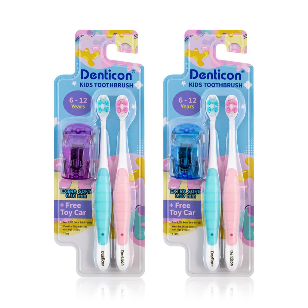 Denticon Kids Toothbrush 6-12yrs 2pcs เดนติคอน แปรงสีฟันสำหรับเด็กอายุ 6-12 ปี. รูปที่ 2