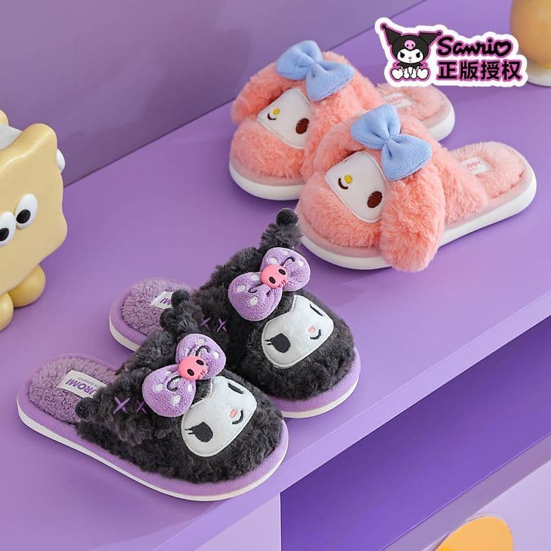รองเท้าแตะanimeฤดูหนาว Kuromi Warm Plush และ My Melody จากSanrio ออกแบบน่ารักสำหรับเด็ก พร้อมให้เป็นของขวัญในหลากหลายไซส์ 26-41 รูปที่ 4