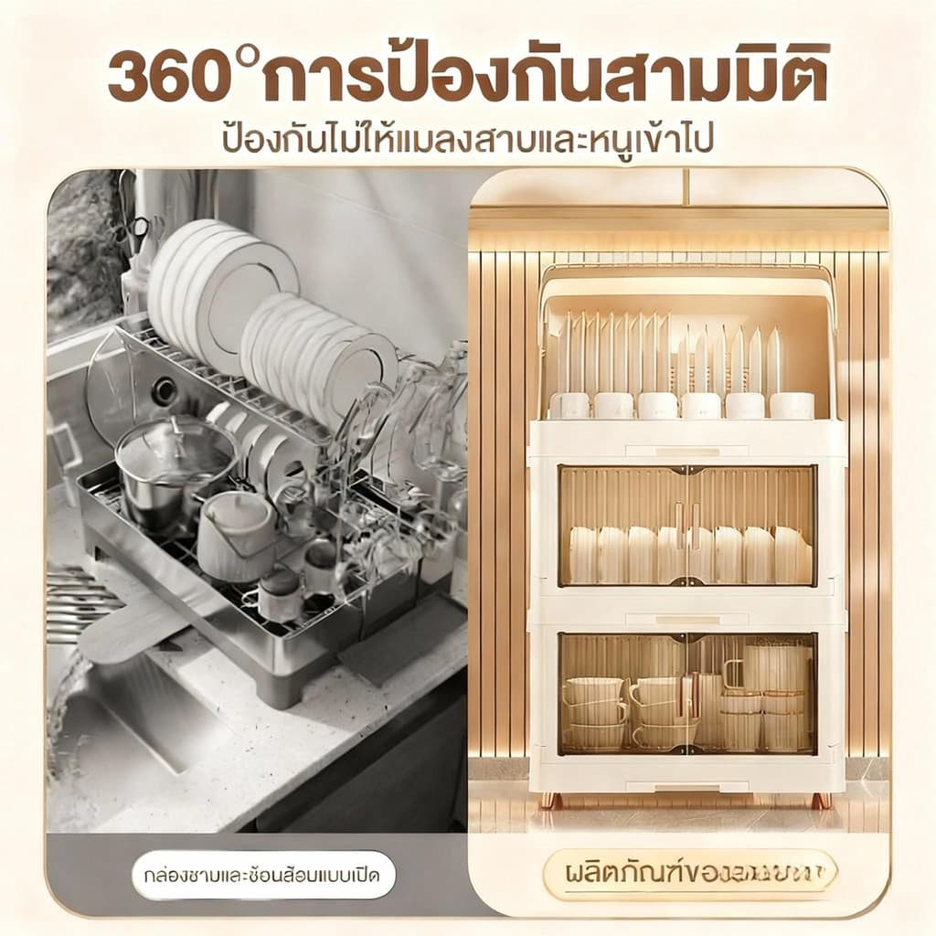 ชั้นวางจาน ตู้ใส่จาน 1-3ชั้น ชั้นวางจานรุ่นอัพเกรดตู้ใส่จาน ความจุขนาดใหญ่ ตู้เก็บจานชาม เครื่องครัว ชั้นวางของในครัว รูปที่ 6