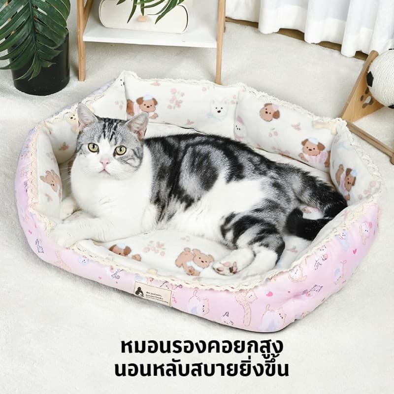 เบาะนอนแมว เตียงแมว ที่นอนสัตว์เลี้ยง พื้นที่ขนาดใหญ่ นุ่มสบาย นุ่มน่ารัก ลวดลายการ์ตูน รูปที่ 7