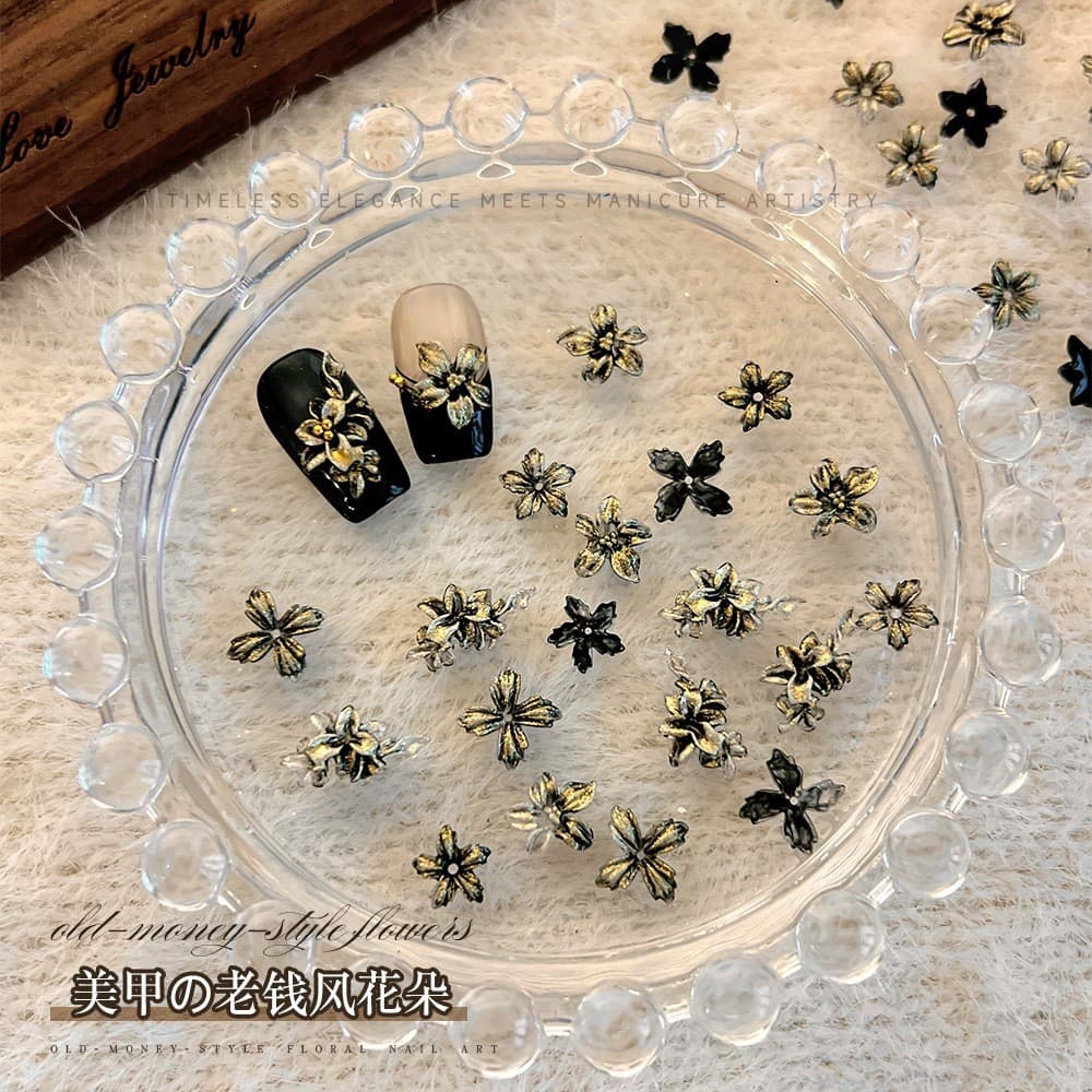 Rou Bao 50 ชิ้นเล็บแกะสลักนุ่มดอกไม้ Retro Gilded ดอกไม้เรซิ่นเล็บ Art DIY Charms ตกแต่ง รูปที่ 6