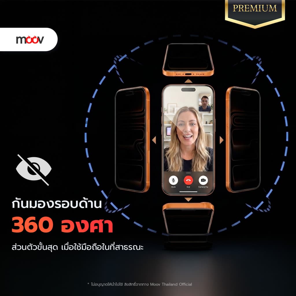Moov FG03 ฟิล์มกระจก สำหรับ iPhone 17 Pro Max 17 Air 17e 16 Pro 16e 15 Plus 14 13 แบบใส/กันมอง/กันมอง360 รูปที่ 8