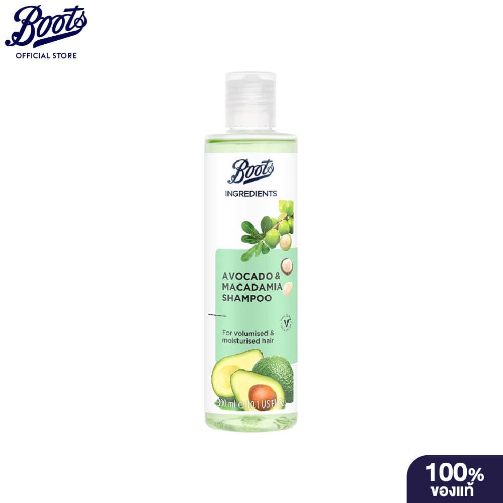 BOOTS INGREDIENTS บู๊ทส์ อินกรีเดียนส์ อะโวคาโด แอนด์ แมคคาเดเมีย แชมพู 300 มล. รูปที่ 1