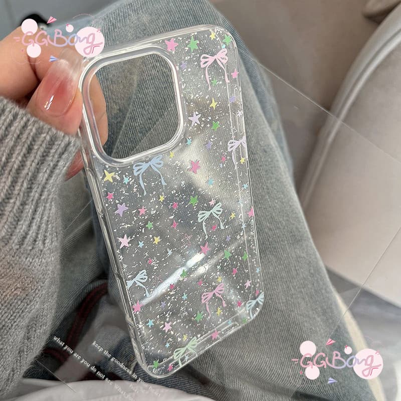 เหมาะสำหรับ IPhone 15 11 17 air 13 12 16 14 Pro Max X XS XR 7 8 Plus ดาวดอกไม้สีสันสดใสผงกากเพชรป้องกันฝาครอบพลาสติก รูปที่ 7