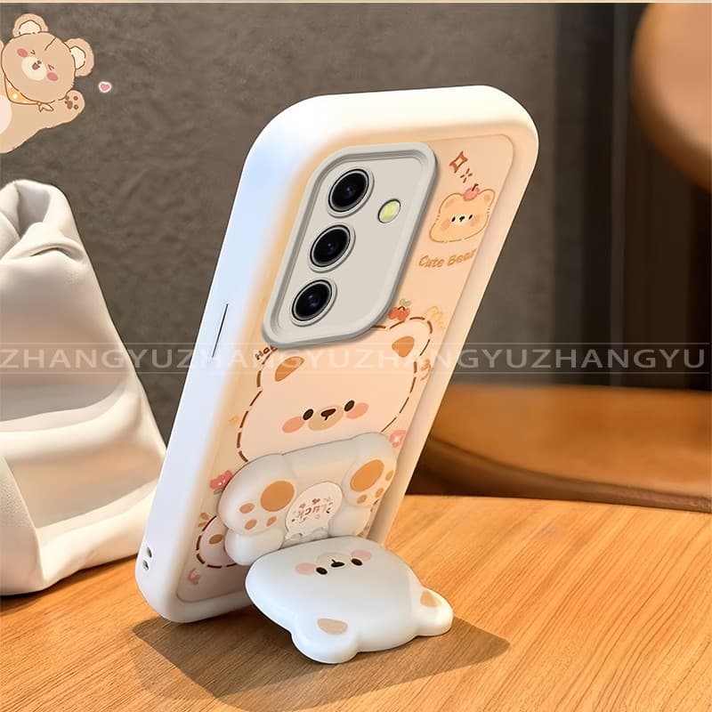 เหมาะสําหรับ Samsung A14 A17 A24 A34 A54 4G 5G เคสโทรศัพท์ใหม่น่ารักหมีกระจกขาตั้ง lprotective พร้อมความงามปกอ่อน JT07 รูปที่ 4