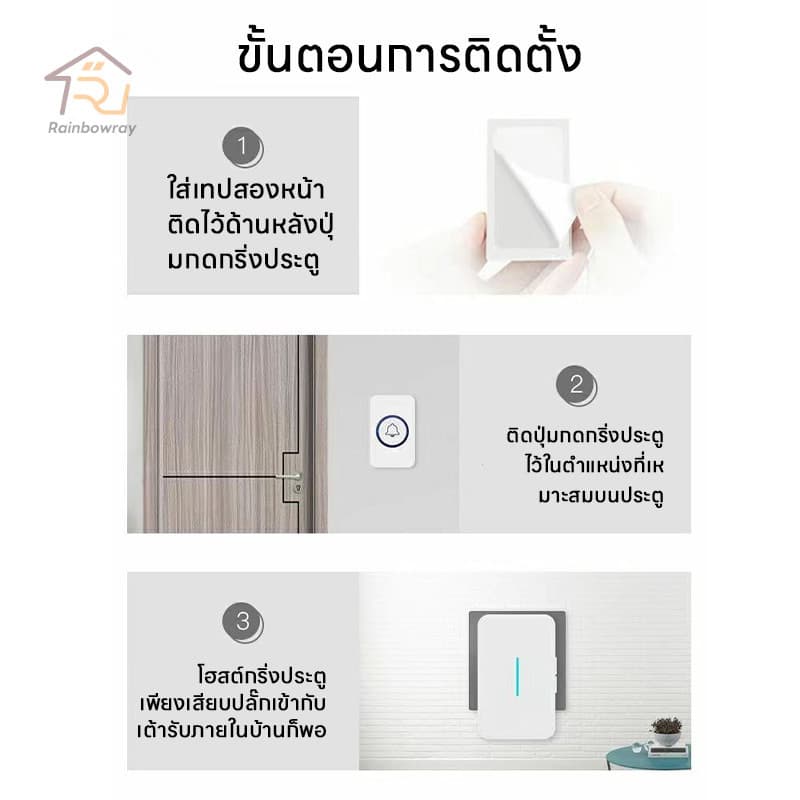 กริ่งประตูไร้สาย กริ่งไร้สาย ออดไร้สายปรับ 180M ริงโทน 61เสียง คุณภาพเสียงคมชัดติดตั้งง่าย รูปที่ 3