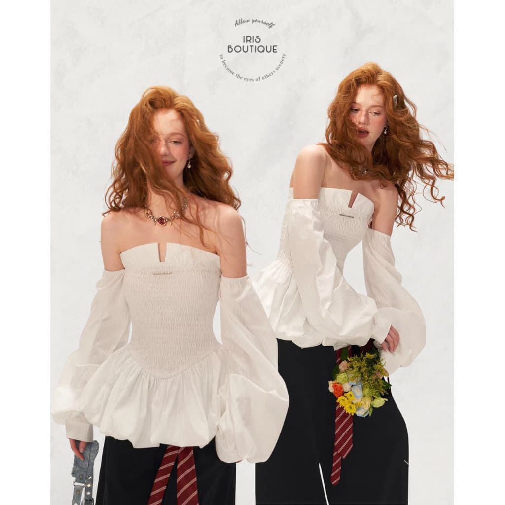 IRIS BOUTIQUE 26ssNew collectionIS8744Elara Off-Shoulder Smocked Peplum Top ดีไซน์เสื้อเปิดไหล่สม็อคช่วงอก รูปที่ 1