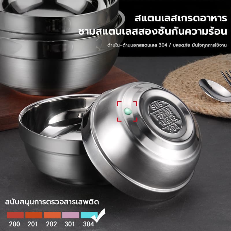 ถ้วยสแตนเลส2ชั้นสไตล์เกาหลี 5ขนาด กันร้อน-กันเย็น ใช้ใส่ข้าว-ซุป-อาหาร ทนทานปลอดภัย รูปที่ 9