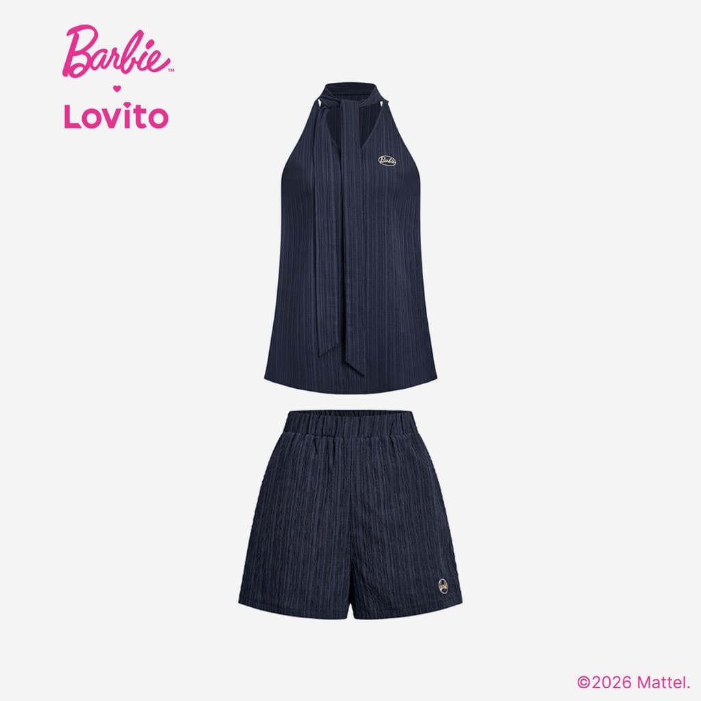 Barbie™ X Lovito Casual เสื้อผู้หญิงผูกด้านหน้า สีฟ้าเข้ม สําหรับฤดูใบไม้ผลิ/ฤดูร้อน SHBL3PAD044 รูปที่ 6