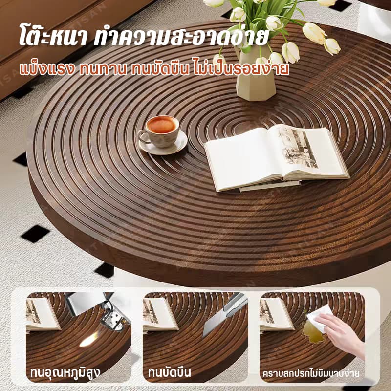 COD+ โต๊ะกาแฟสไตล์ครีมกลม โต๊ะกาแฟ70/50CM โต๊ะกาแฟคาร์บอนสตีล โต๊ะกลม รับน้ำหนักสูง ยั่งยืน ไม้เนื้อแข็ง เหล็กดั รูปที่ 8