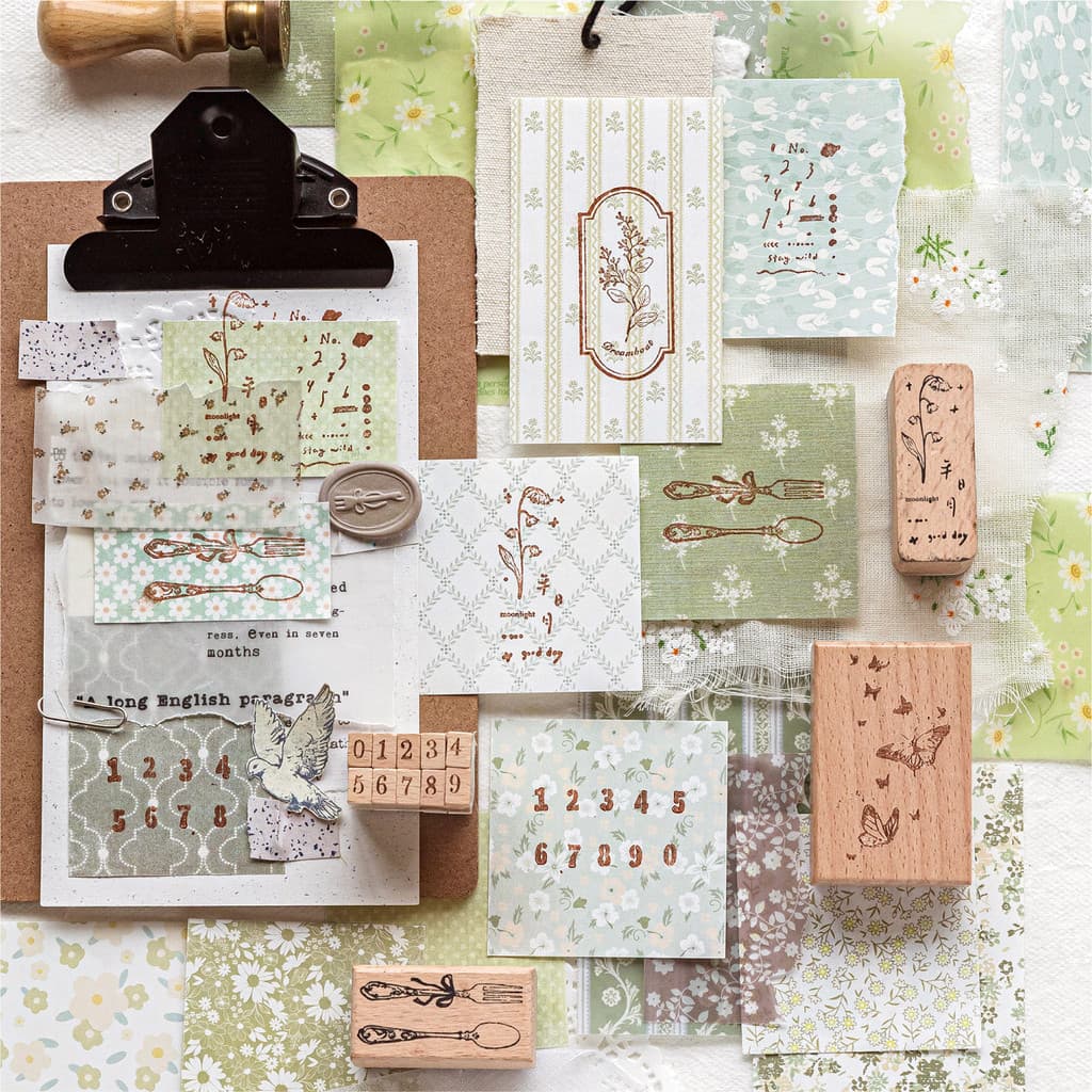 QOUZMO Mixed Paper Floral Material Pack | 6รูปแบบ52แผ่นวินเทจวารสารตกแต่ง รูปที่ 7