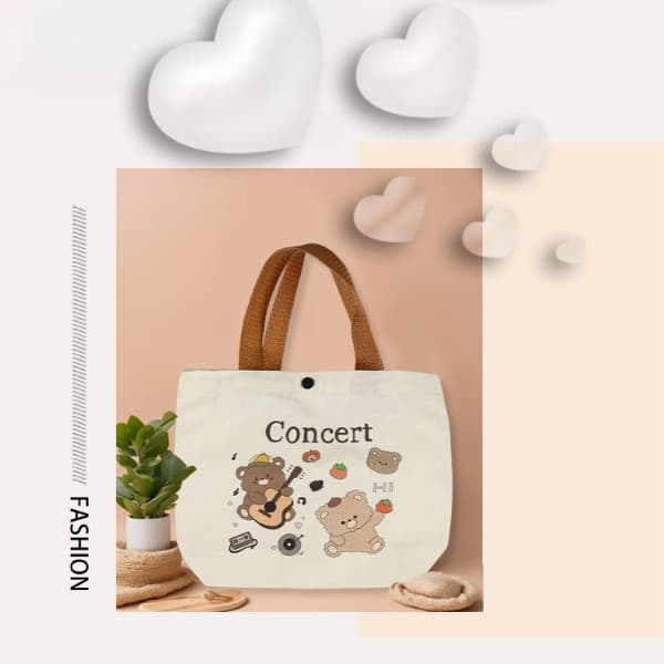 888 กระเป๋าผ้า ลายหมีน่ารัก‍‍ กระเป๋าถือมือขนาดเล็ก ใส่ของอเนกประสงค์ ดีไซน์มินิมอล พกพาสะดวก รูปที่ 5