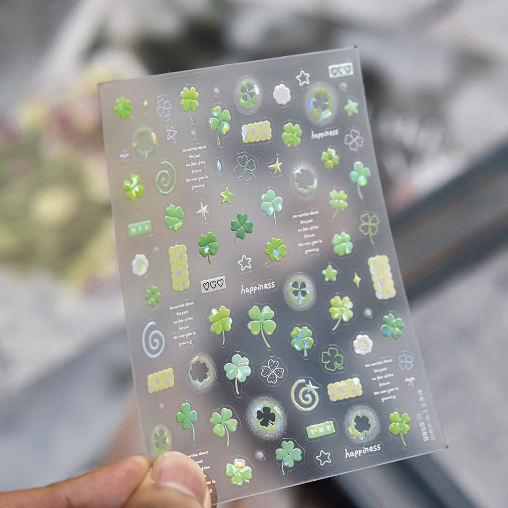 สติ๊กเกอร์แต่งเล็บ tomoni Shell Light ขายดี สติ๊กเกอร์ติดเล็บสดขนาดเล็ก Lucky Four-leaf Clover สติ๊กเกอร์ตกแต่งวัสดุ รูปที่ 6