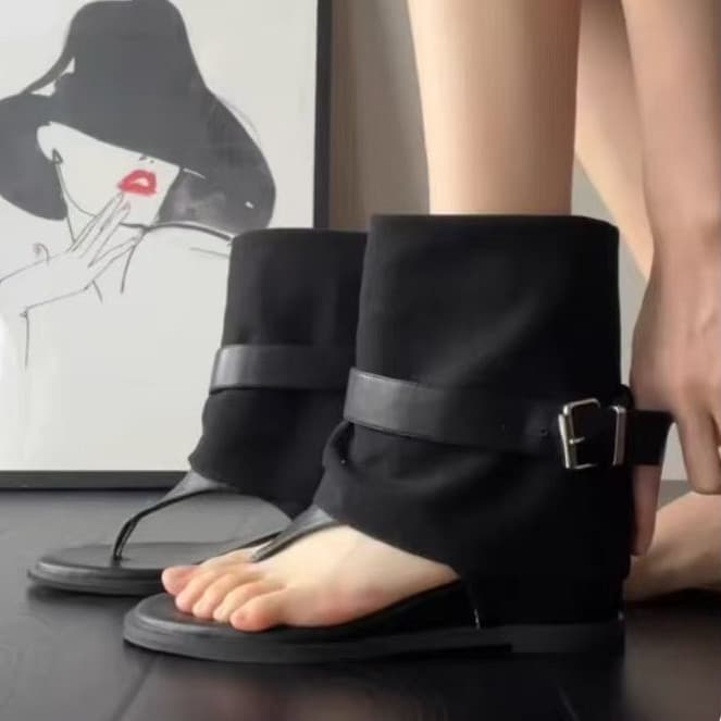 รองเท้าแตะพื้นมแบน PU ใหม่ สำหรับฤดูใบไม้ผลิและฤดูร้อน ใส่สบายและป้องกันการลื่นไถล รูปที่ 5