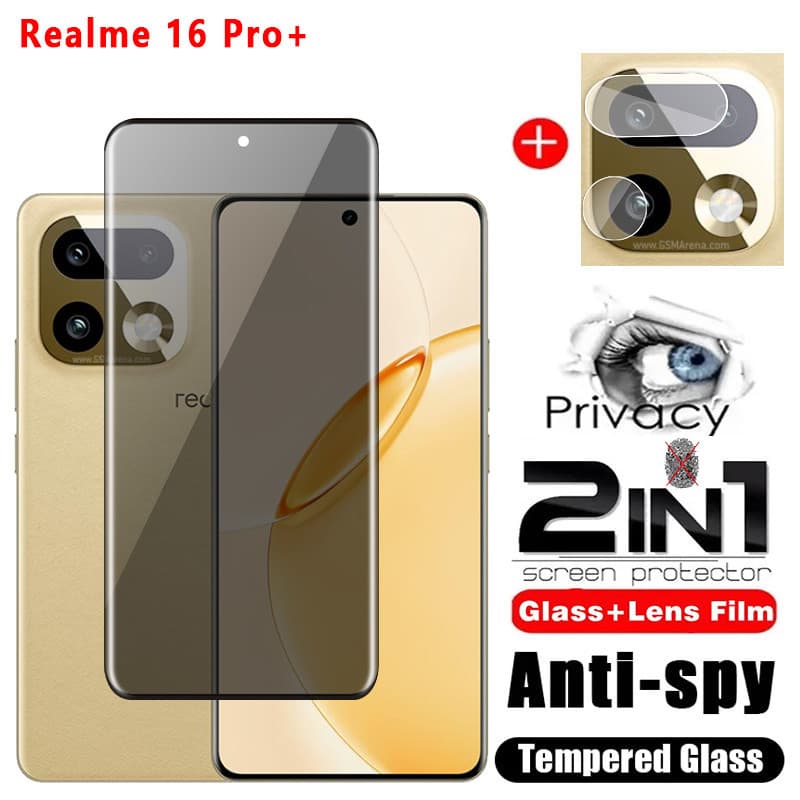 สําหรับRealme 16 Pro Plus 4G 5G 2026 โค้งความเป็นส่วนตัวกระจกนิรภัยป้องกันหน้าจอคลุมทั้งหมดฟิล์มป้องกันโทรศัพท์สําหรับRealme16Pro 16Pro + เลนส์กล้อง รูปที่ 1