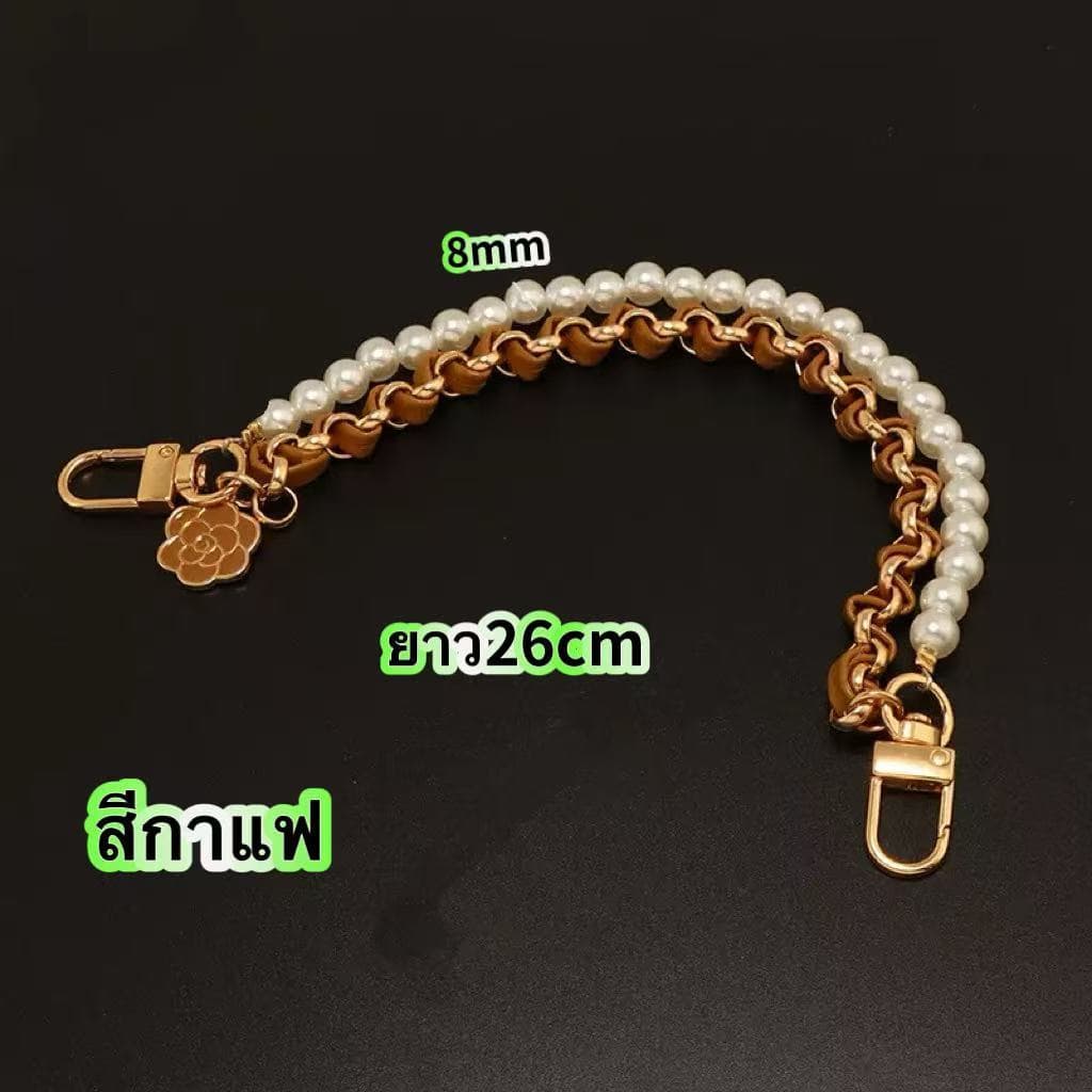 สายคล้องโทรศัพท์มือถือแบบสั้น พร้อมโซ่ไข่มุกและหนัง ใช้เป็นสายหิ้วหรือคล้องข้อมือก็ได้ ตกแต่งกระเป๋า รูปที่ 5