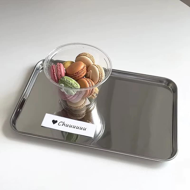 SUNNY ถาดสเตนเลส ins ทรงสี่เหลี่ยม ถาดขนม ถาด จาน ถาดหลุมสแตนเลส สําหรับใส่ขนมหวาน เค้ก คาเฟ่ รูปที่ 7