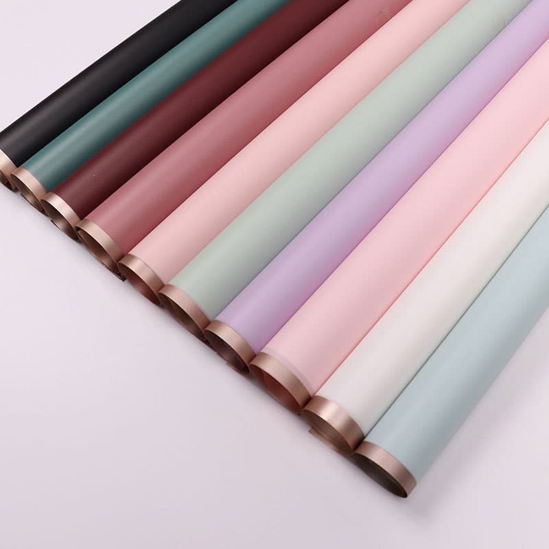 10 ชิ้น กระดาษห่อดอกไม้ขอบทองแท้ สีเจลลี่เนื้อด้าน ใช้ห่อช่อบูชาพระ/ของขวัญหรู/ตกแต่งคาเฟ่ กันน้ำเบื้องต้น ไม่ซีดจาง รูปที่ 1